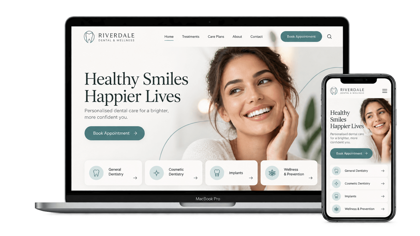 Clinic website shown on a MacBook and iPhone